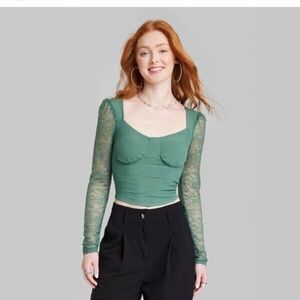Wild Fable Green Lace Sleeve Crop Top